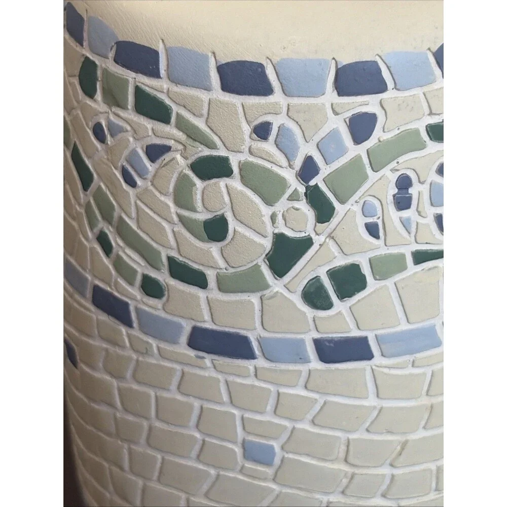 Casual Home Ceramic Toothbrush Holder Mosaic Blue Green And Cream  5 In Tall